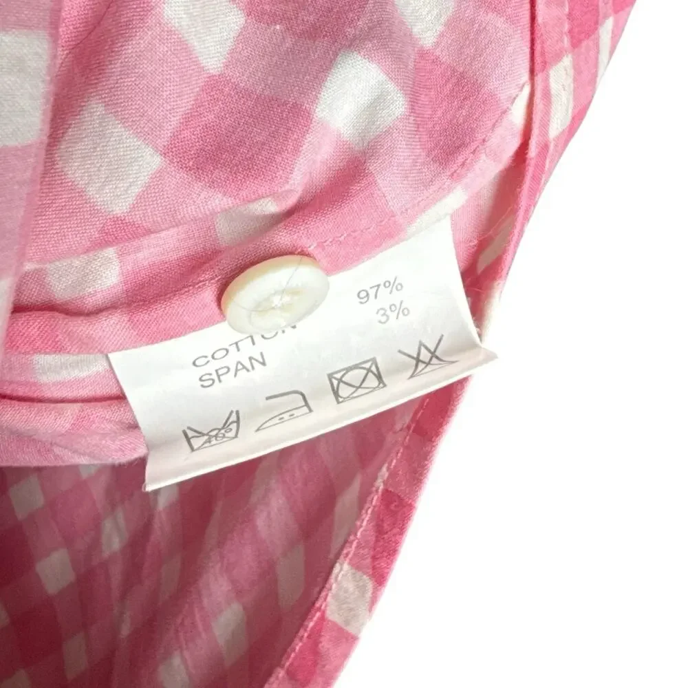 Samantha Sung Pink White Gingham Check Preppy Spring Summer Button Up Shirt - 4